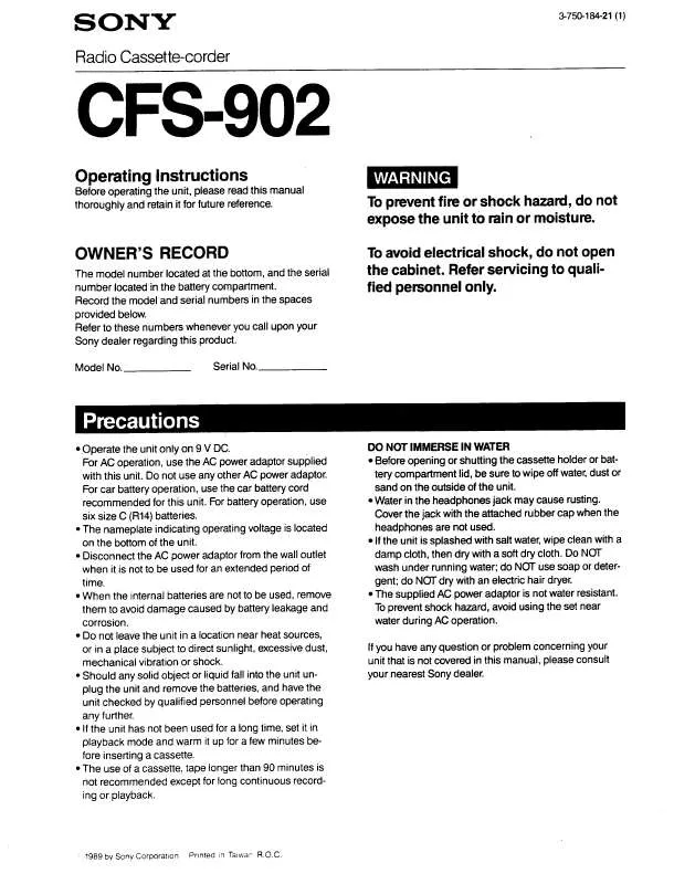 Mode d'emploi SONY CFS-902