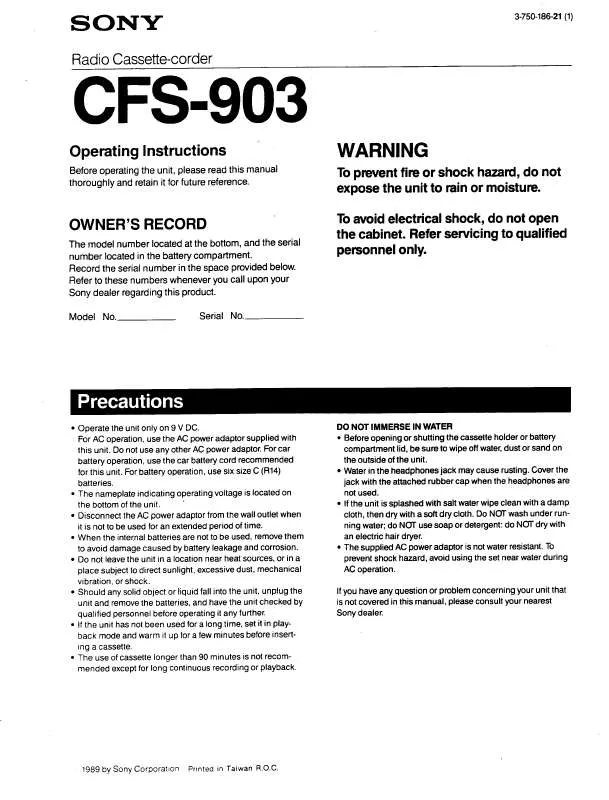 Mode d'emploi SONY CFS-903