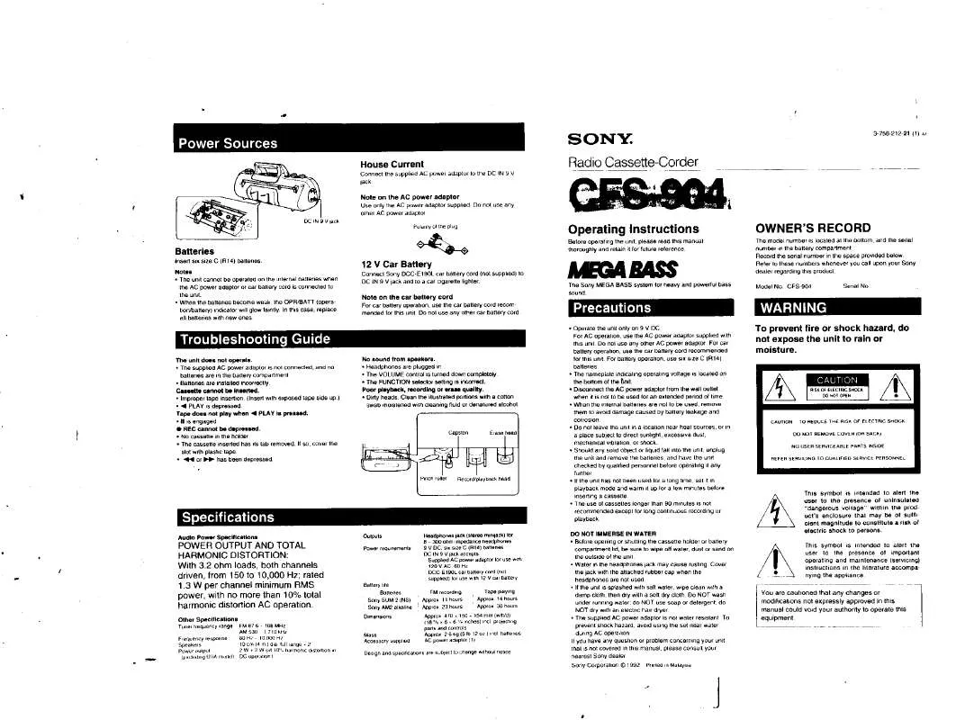 Mode d'emploi SONY CFS-904