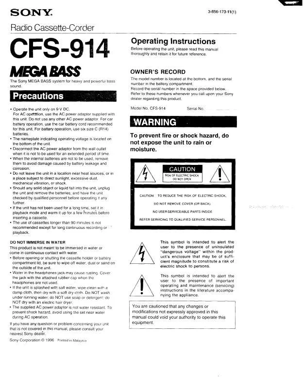 Mode d'emploi SONY CFS-914