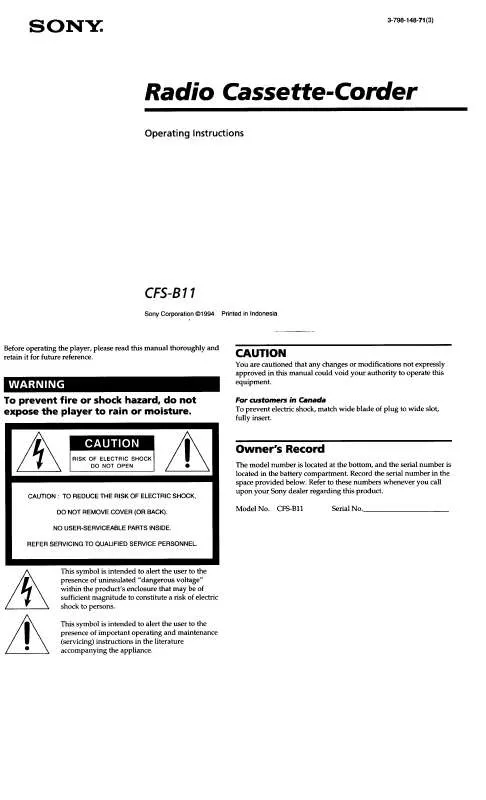 Mode d'emploi SONY CFS-B11