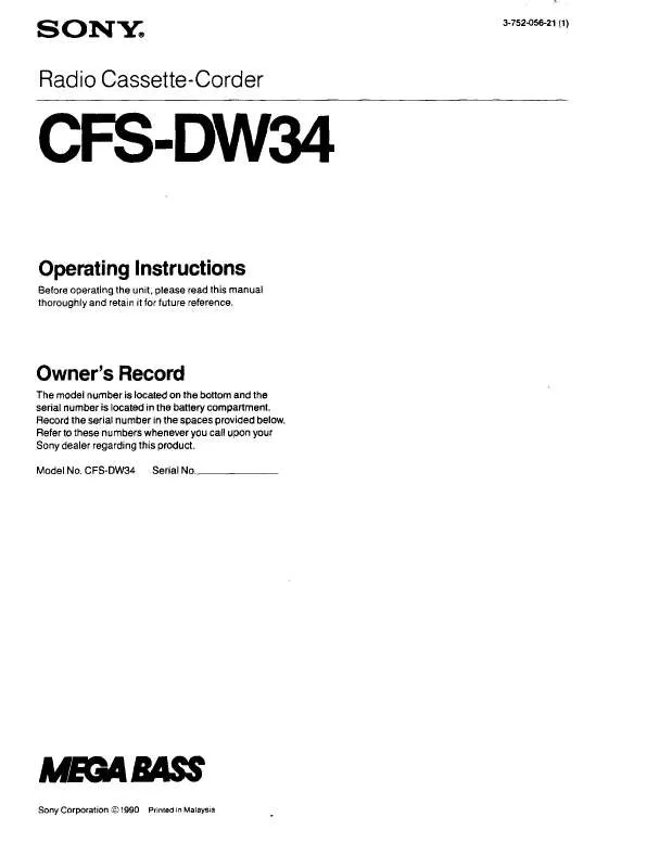 Mode d'emploi SONY CFS-DW34