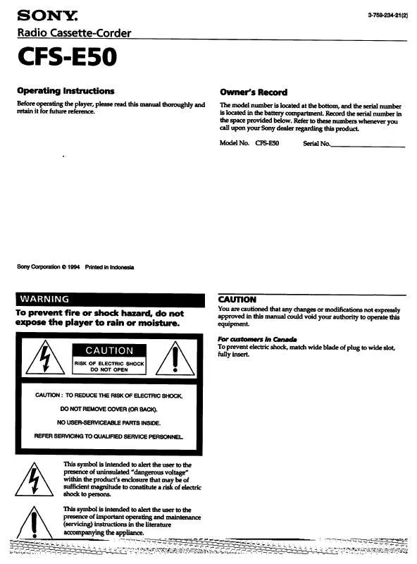 Mode d'emploi SONY CFS-E50