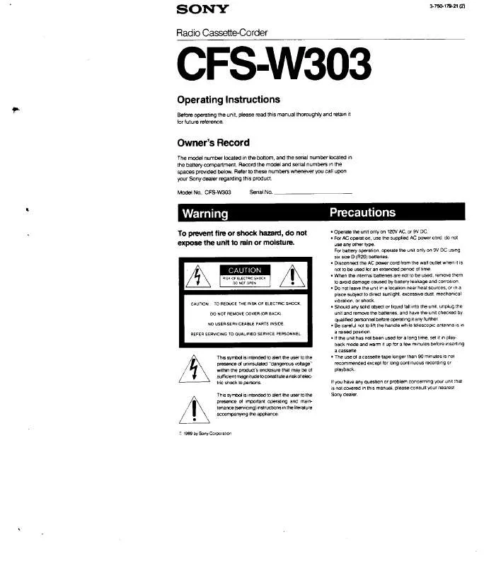 Mode d'emploi SONY CFS-W303