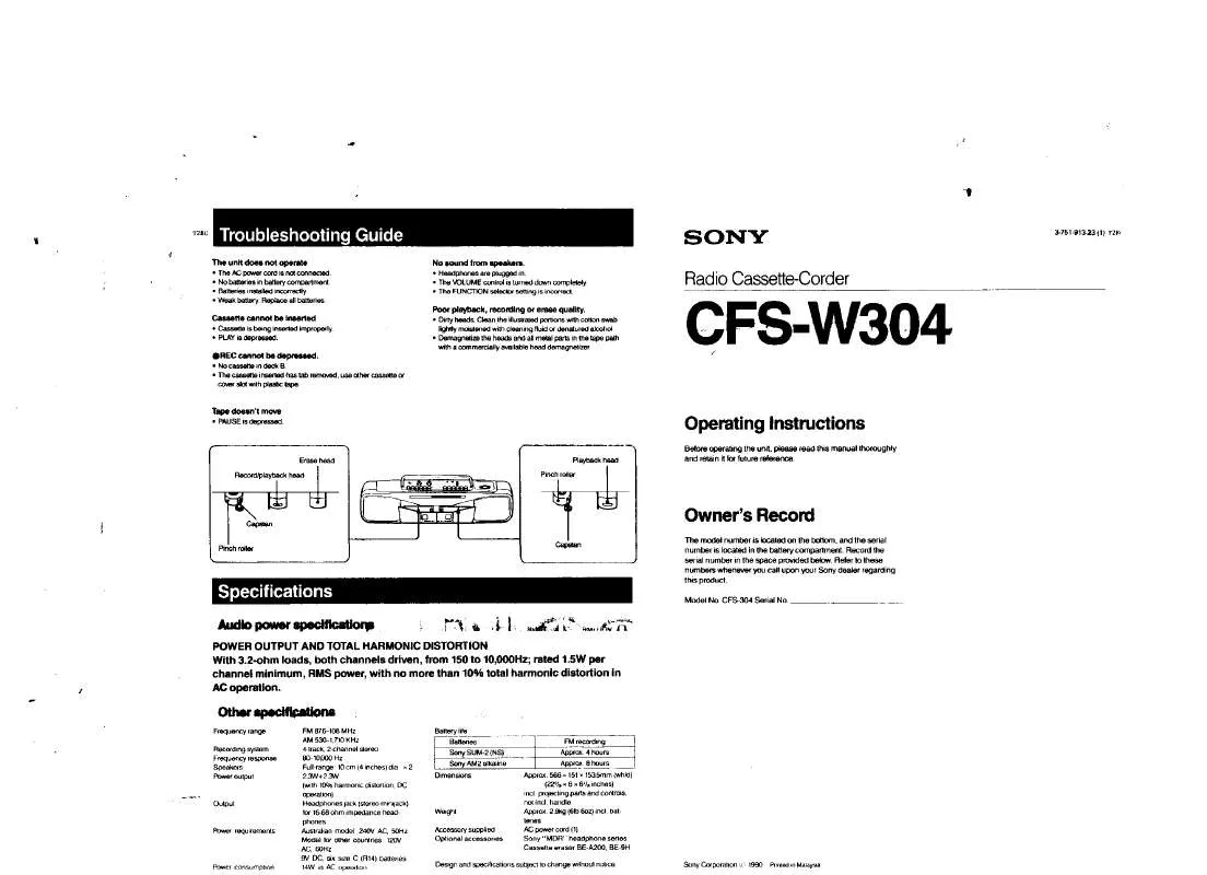 Mode d'emploi SONY CFS-W304