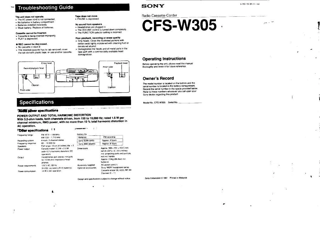 Mode d'emploi SONY CFS-W305