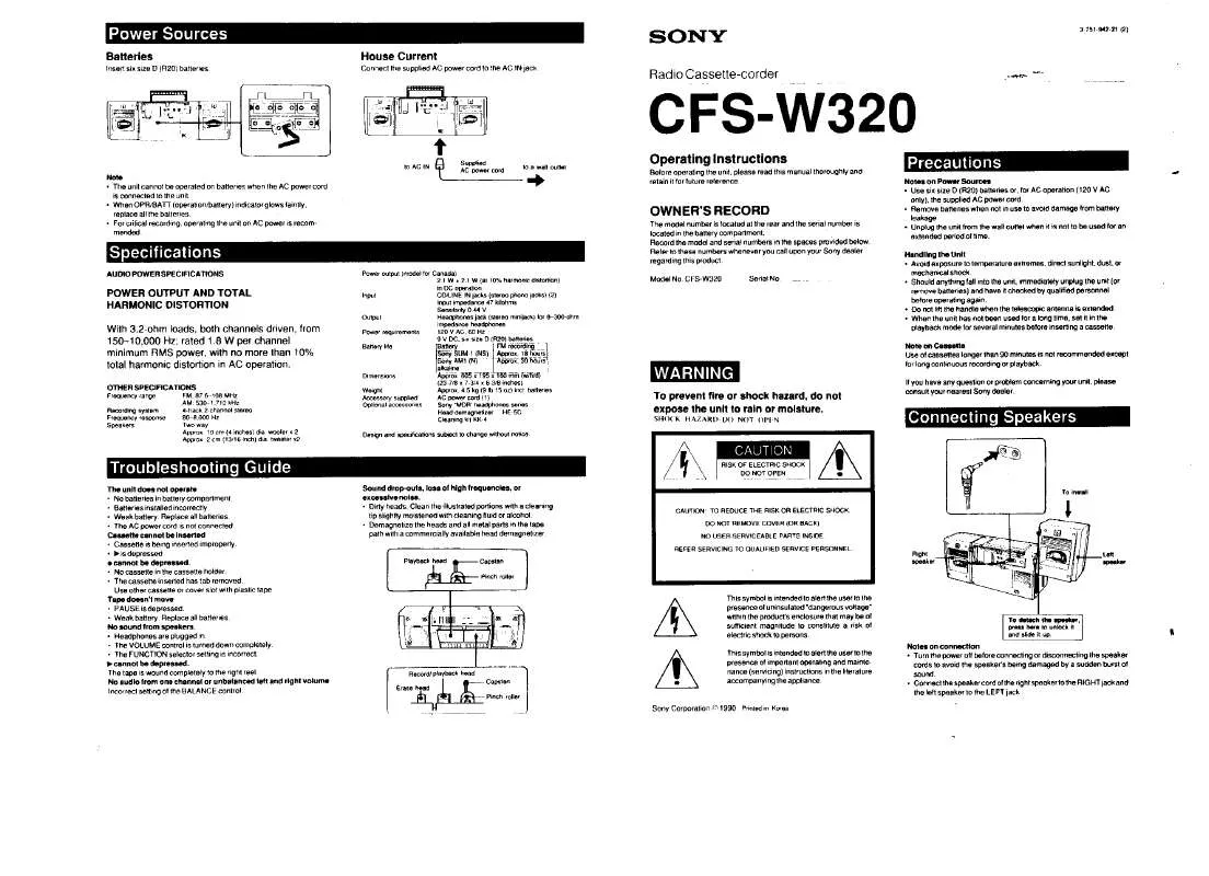 Mode d'emploi SONY CFS-W320