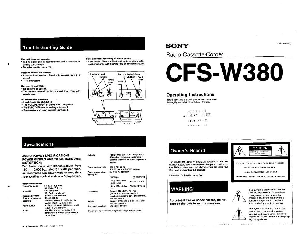 Mode d'emploi SONY CFS-W380