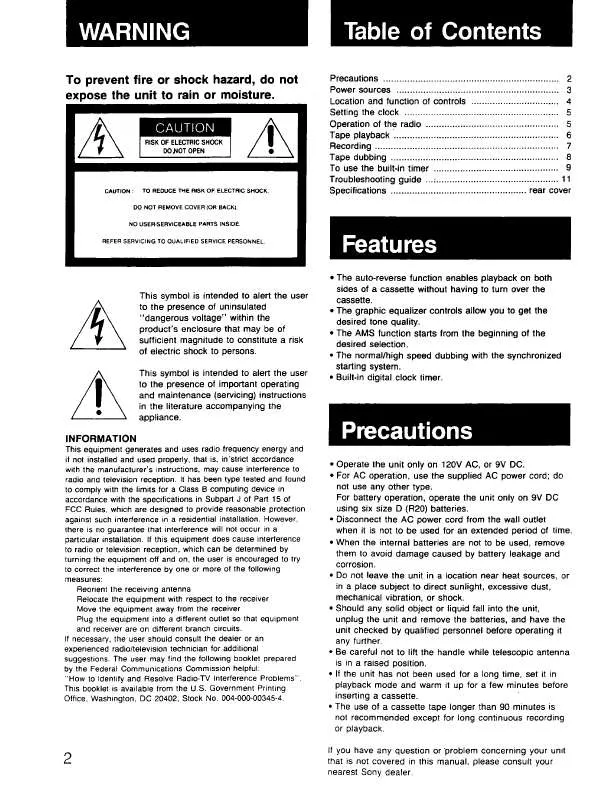 Mode d'emploi SONY CFS-W404