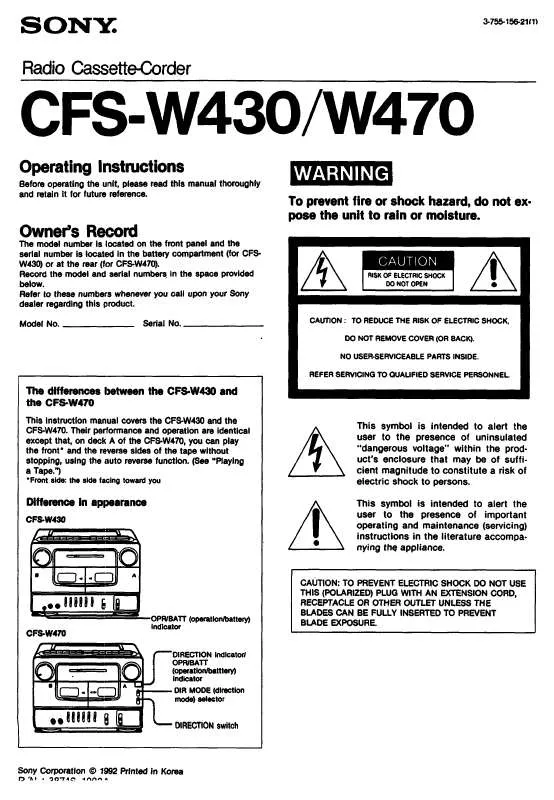 Mode d'emploi SONY CFS-W430