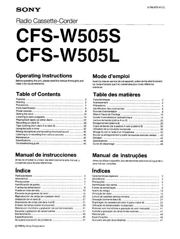 Mode d'emploi SONY CFS-W505S