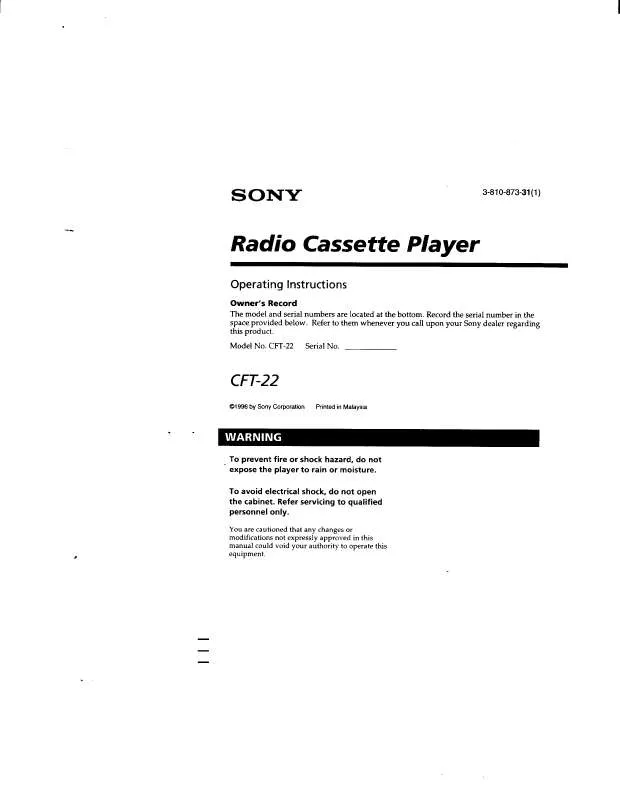 Mode d'emploi SONY CFT22