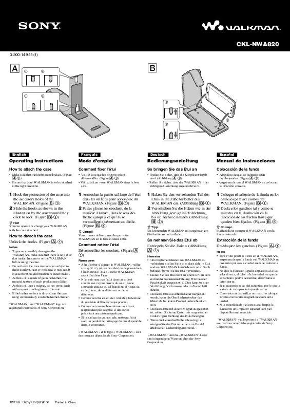 Mode d'emploi SONY CKL-NWA820