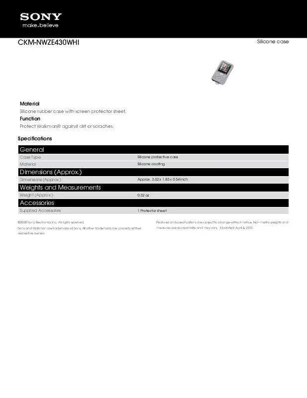 Mode d'emploi SONY CKM-NWZE430