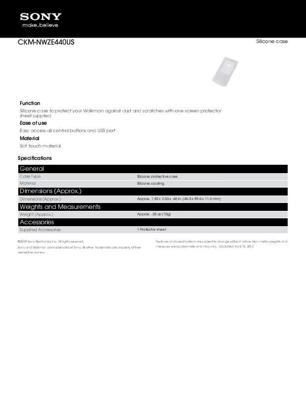 Mode d'emploi SONY CKM-NWZE440US