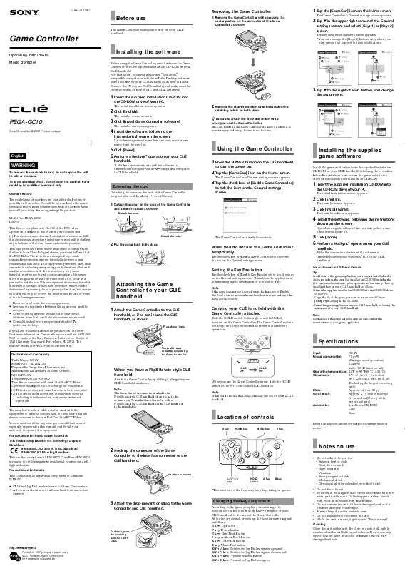 Mode d'emploi SONY CLIE PEGA-GC10