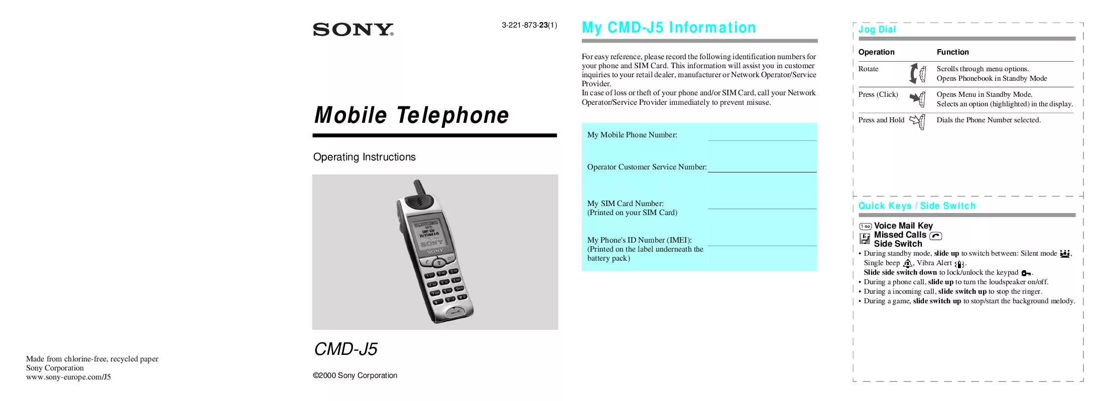 Mode d'emploi SONY CMD-J5