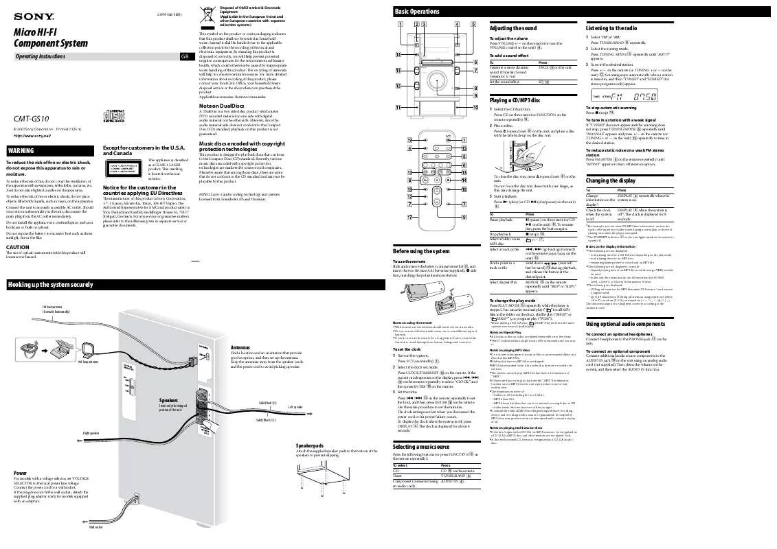 Mode d'emploi SONY CMT-GS10