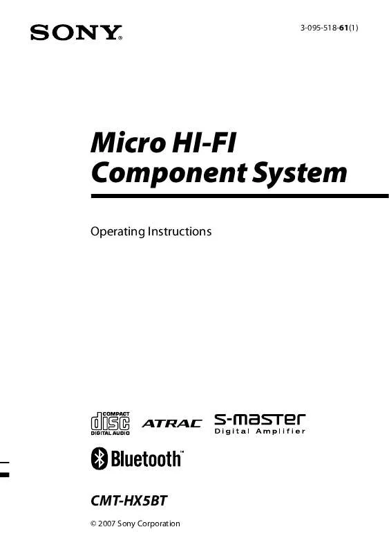 Mode d'emploi SONY CMT-HX5BT