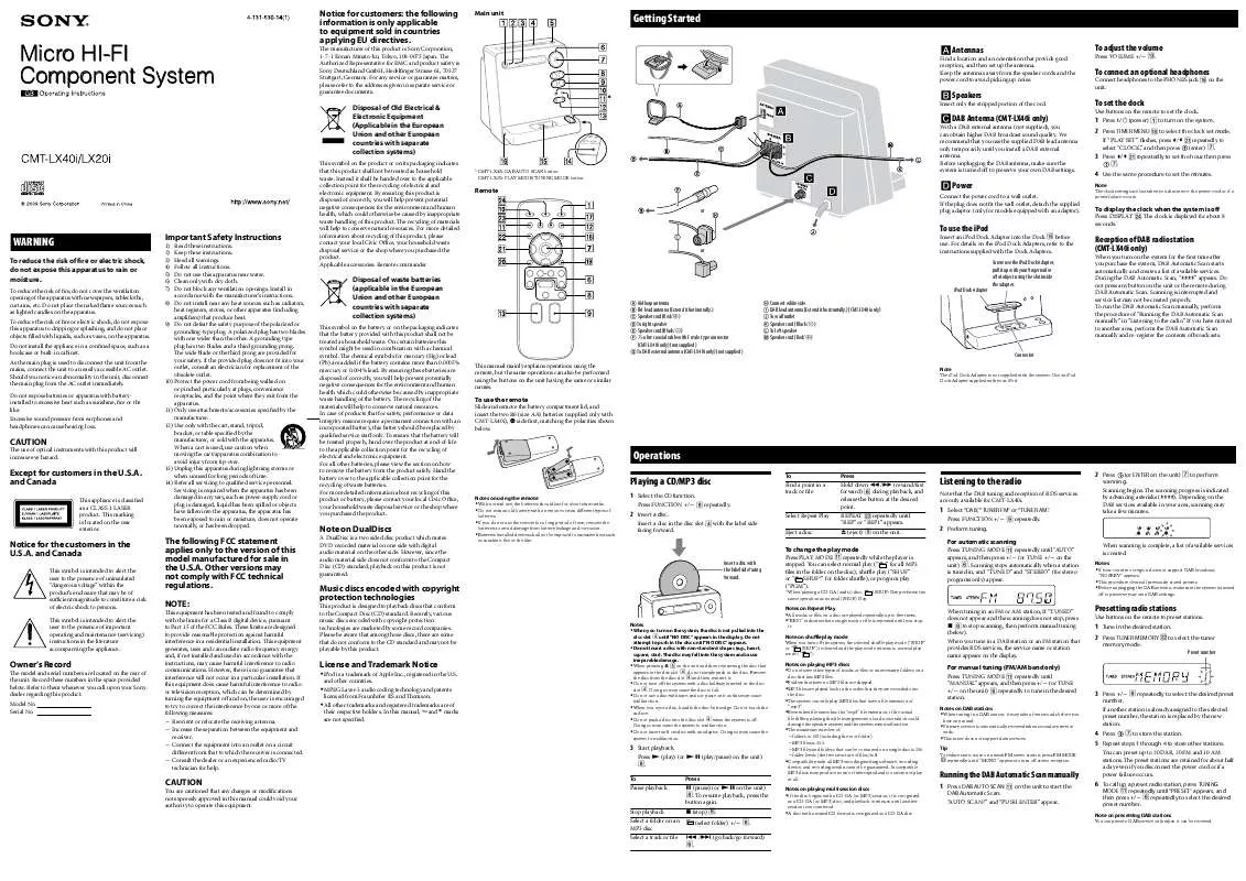 Mode d'emploi SONY CMT-LX40I