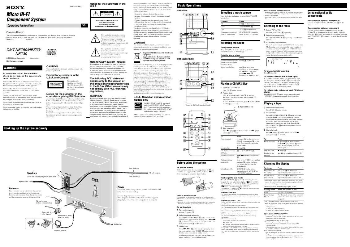 Mode d'emploi SONY CMT-NEZ50