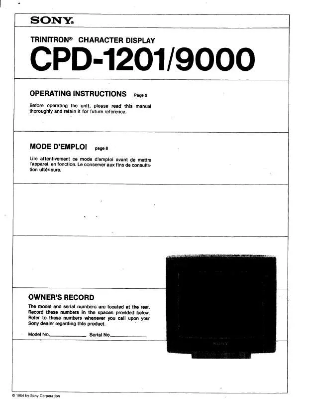 Mode d'emploi SONY CPD-9000