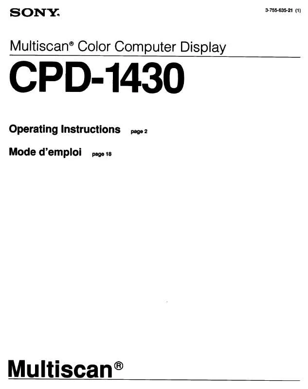 Mode d'emploi SONY CPD-1430