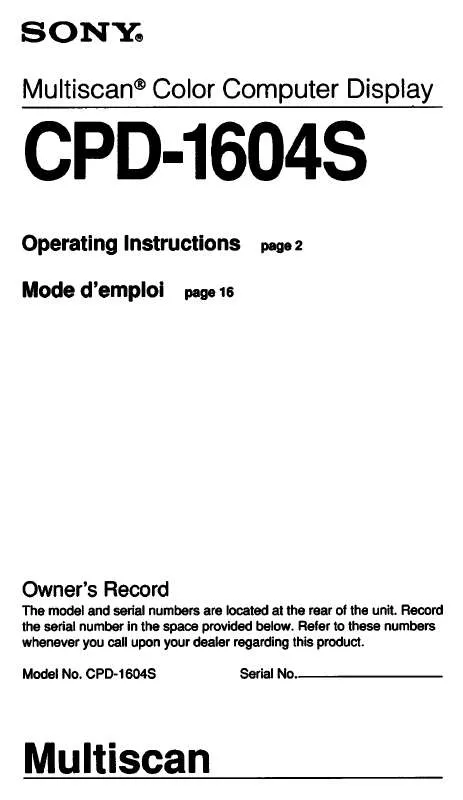 Mode d'emploi SONY CPD-1604S