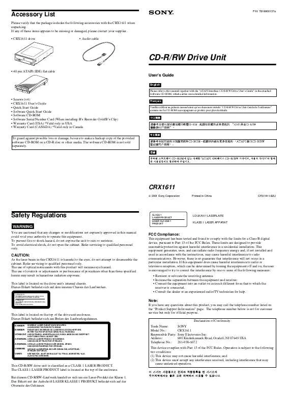 Mode d'emploi SONY CRX-1611-82E