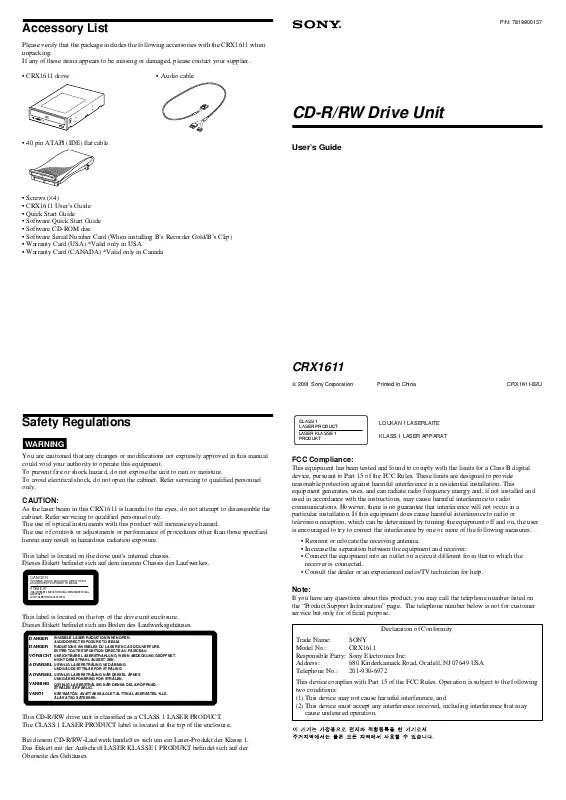 Mode d'emploi SONY CRX-1611