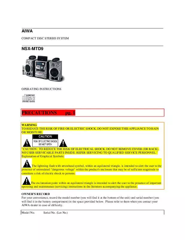 Mode d'emploi SONY CXNMTD9