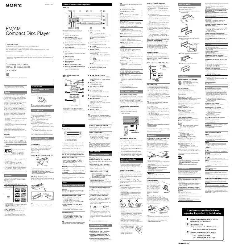 Mode d'emploi SONY CXS-GT08HP