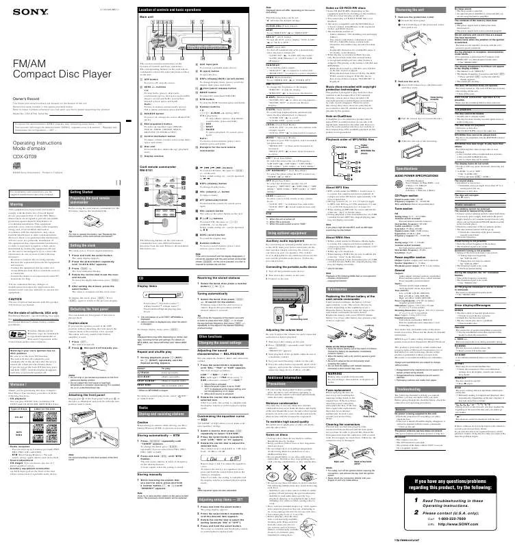 Mode d'emploi SONY CXS-GT09HP