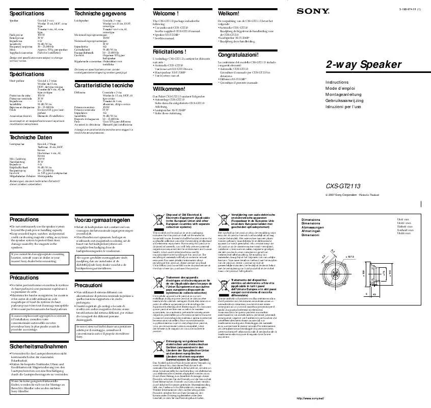 Mode d'emploi SONY CXS-GT2113