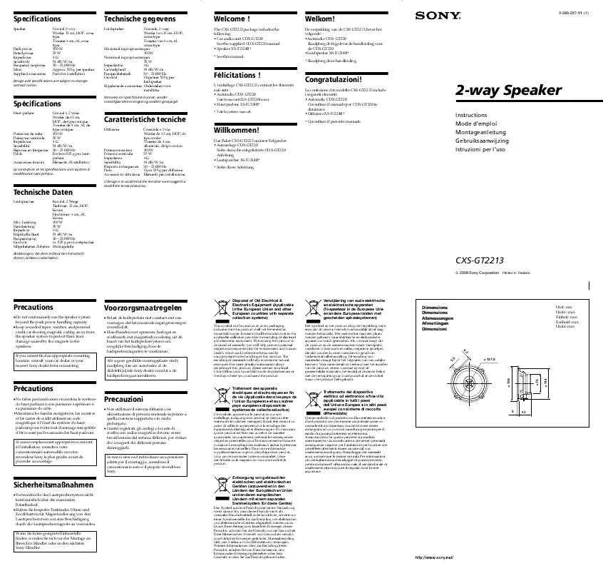 Mode d'emploi SONY CXS-GT2213