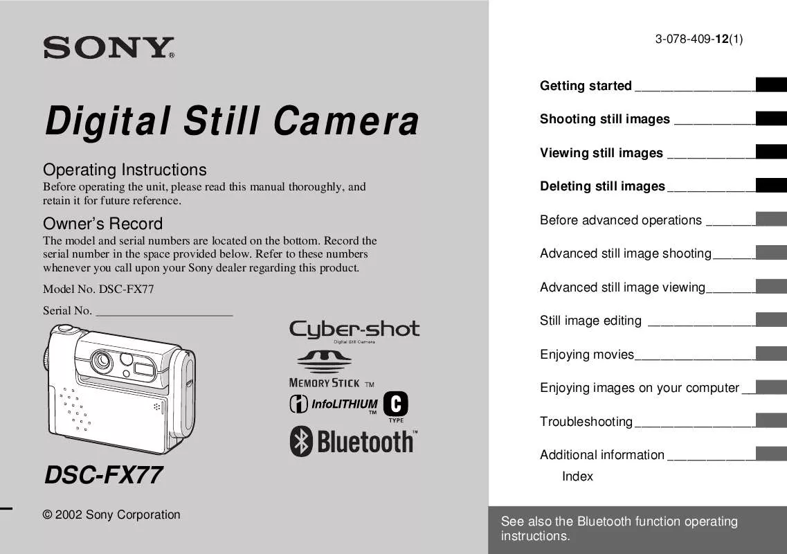 Mode d'emploi SONY CYBER-SHOT DSC-FX77