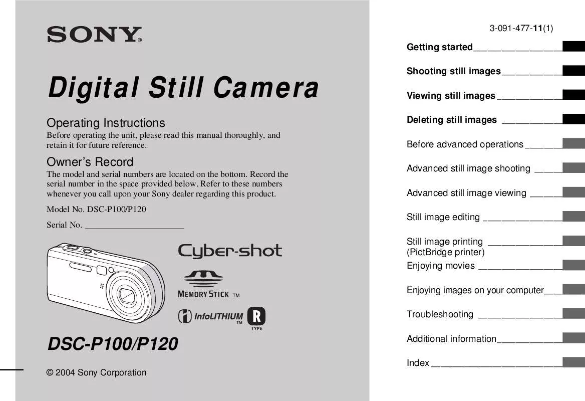 Mode d'emploi SONY CYBER-SHOT DSC-P120