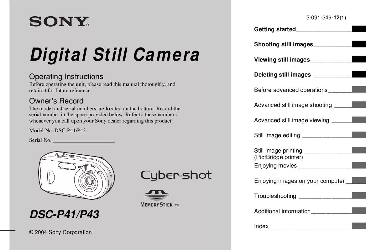 Mode d'emploi SONY CYBER-SHOT DSC-P43