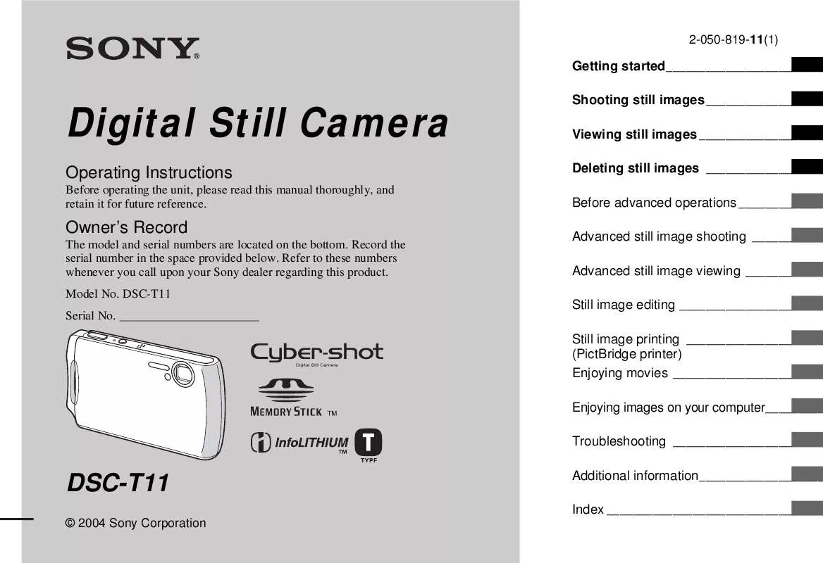 Mode d'emploi SONY CYBER-SHOT DSC-T11