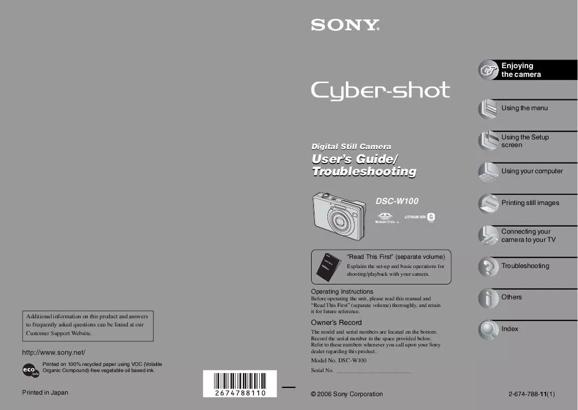 Mode d'emploi SONY CYBER-SHOT DSC-W100