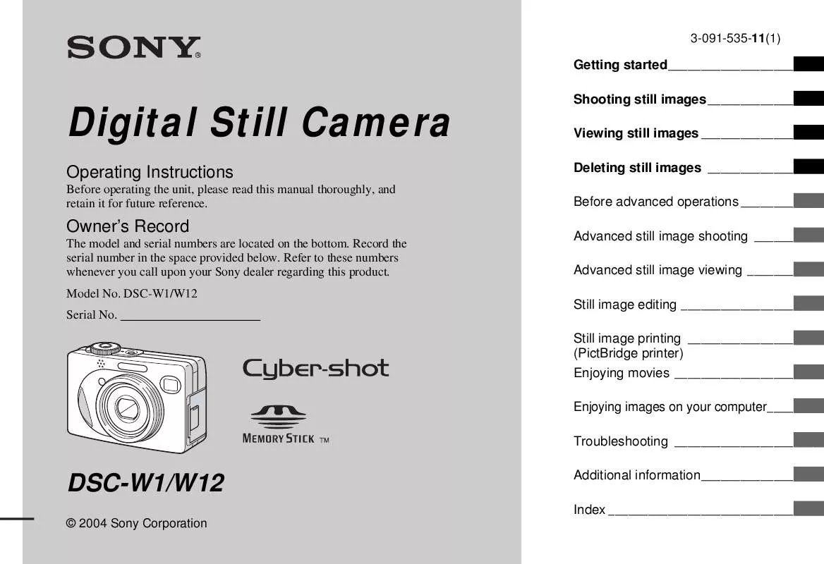 Mode d'emploi SONY CYBER-SHOT DSC-W12