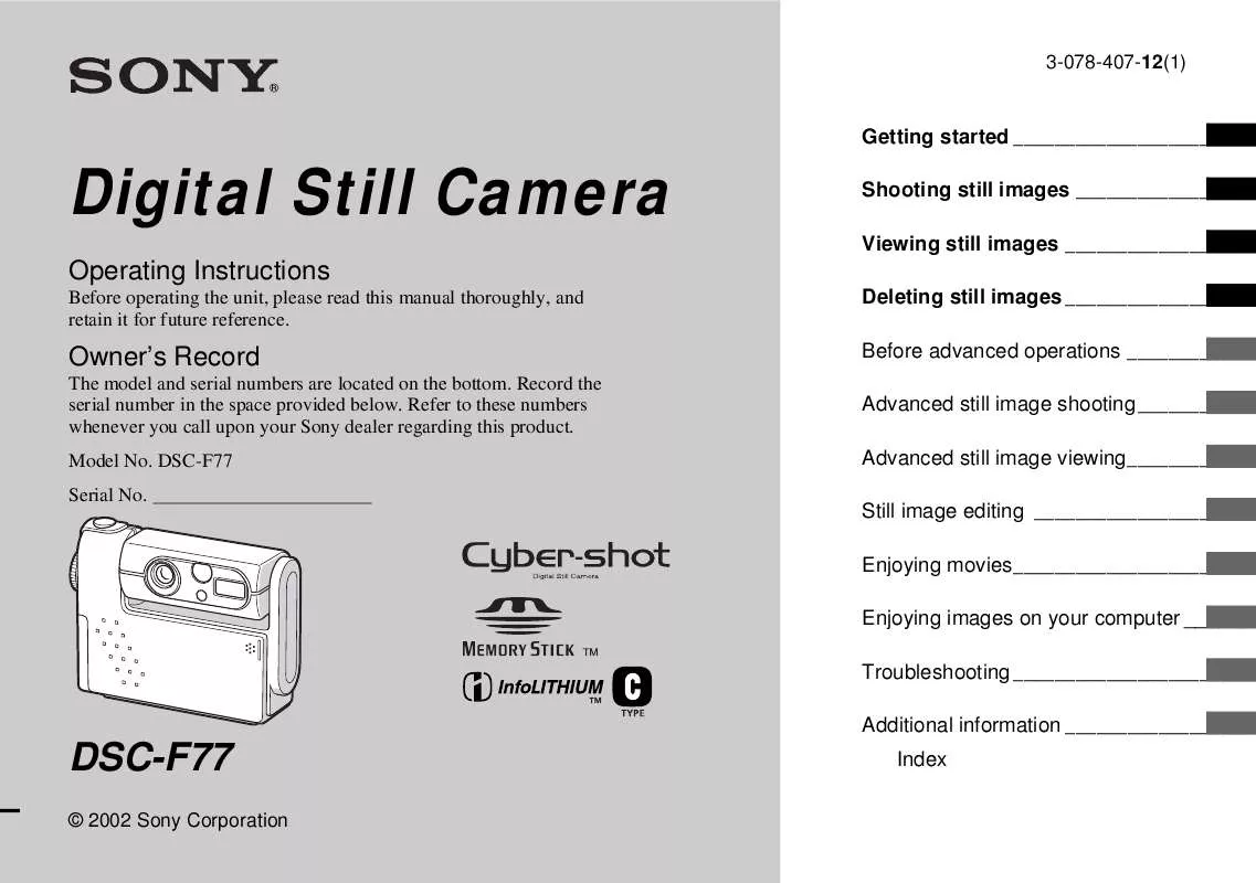 Mode d'emploi SONY CYBERSHOT DSC-F77