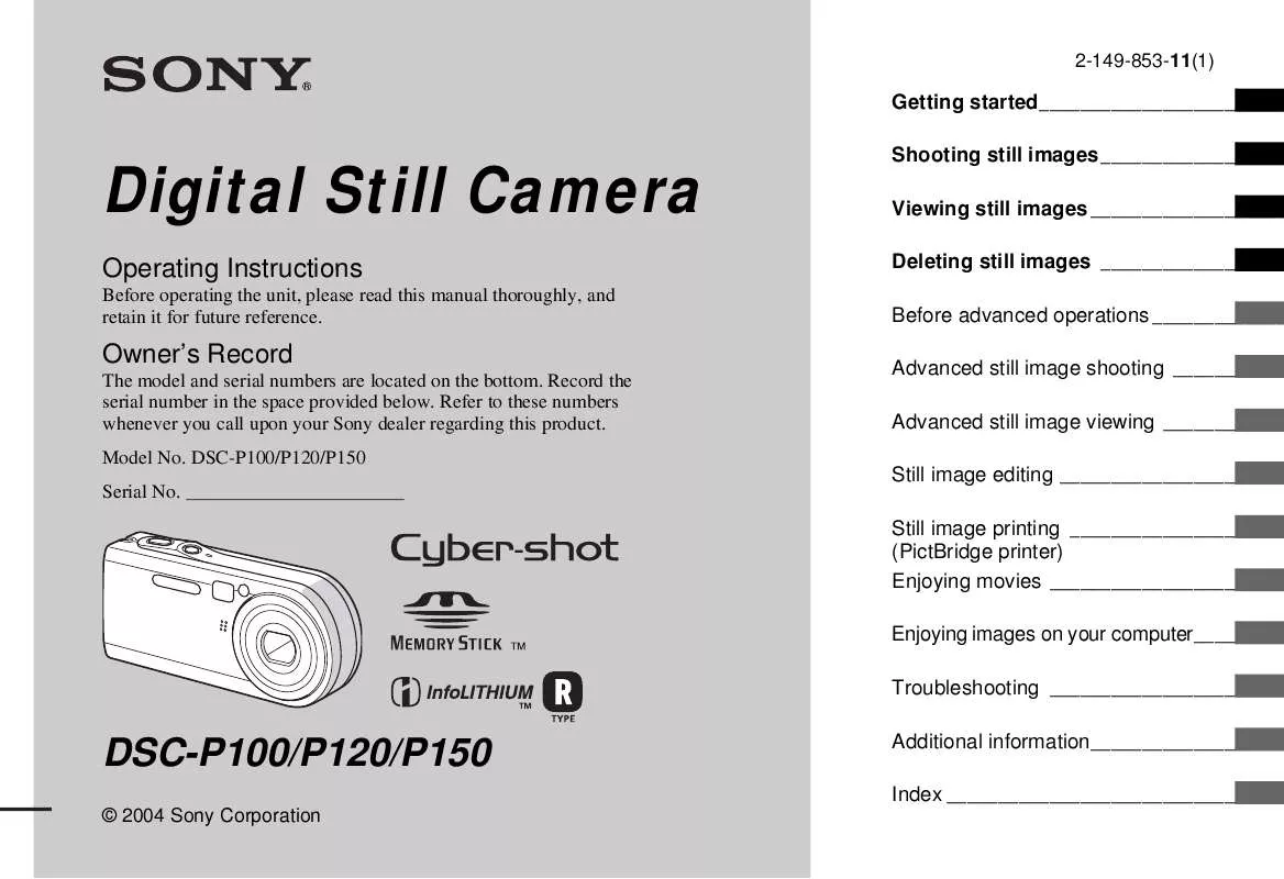 Mode d'emploi SONY CYBERSHOT DSC-P120