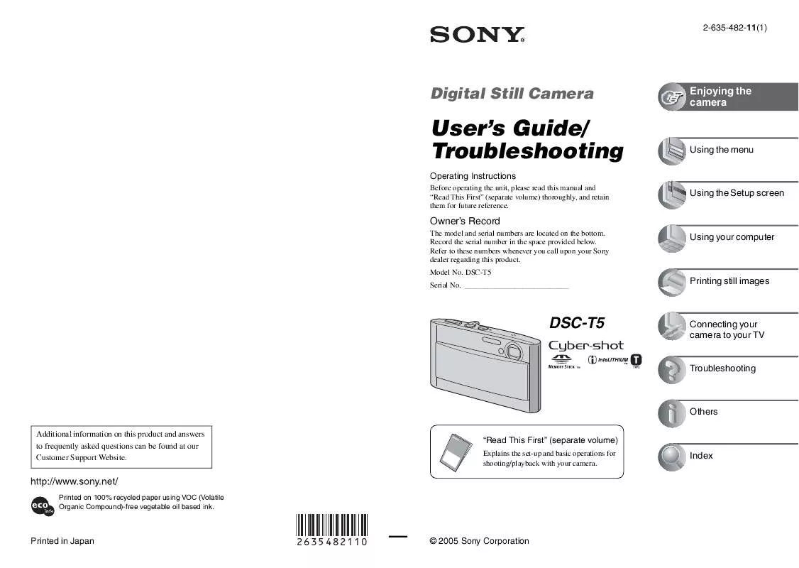 Mode d'emploi SONY CYBERSHOT DSC-T5