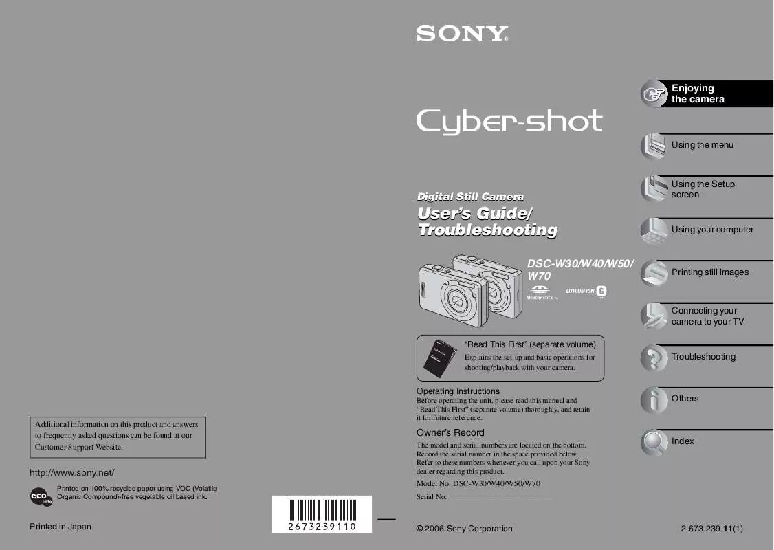 Mode d'emploi SONY CYBERSHOT DSC-W30