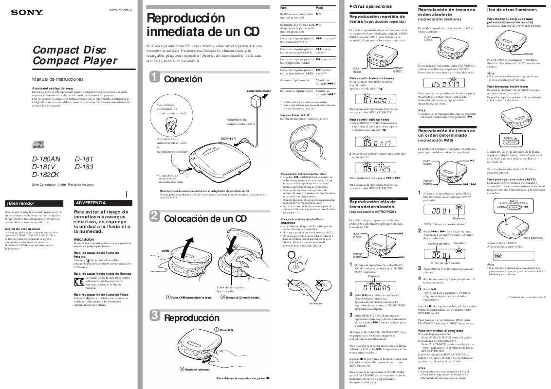 Mode d'emploi SONY D-180AN