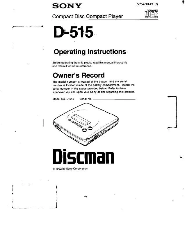 Mode d'emploi SONY D-515