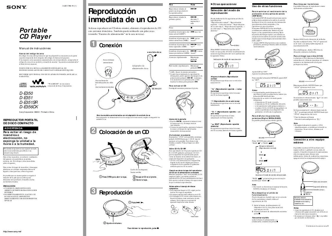 Mode d'emploi SONY D-E351SR