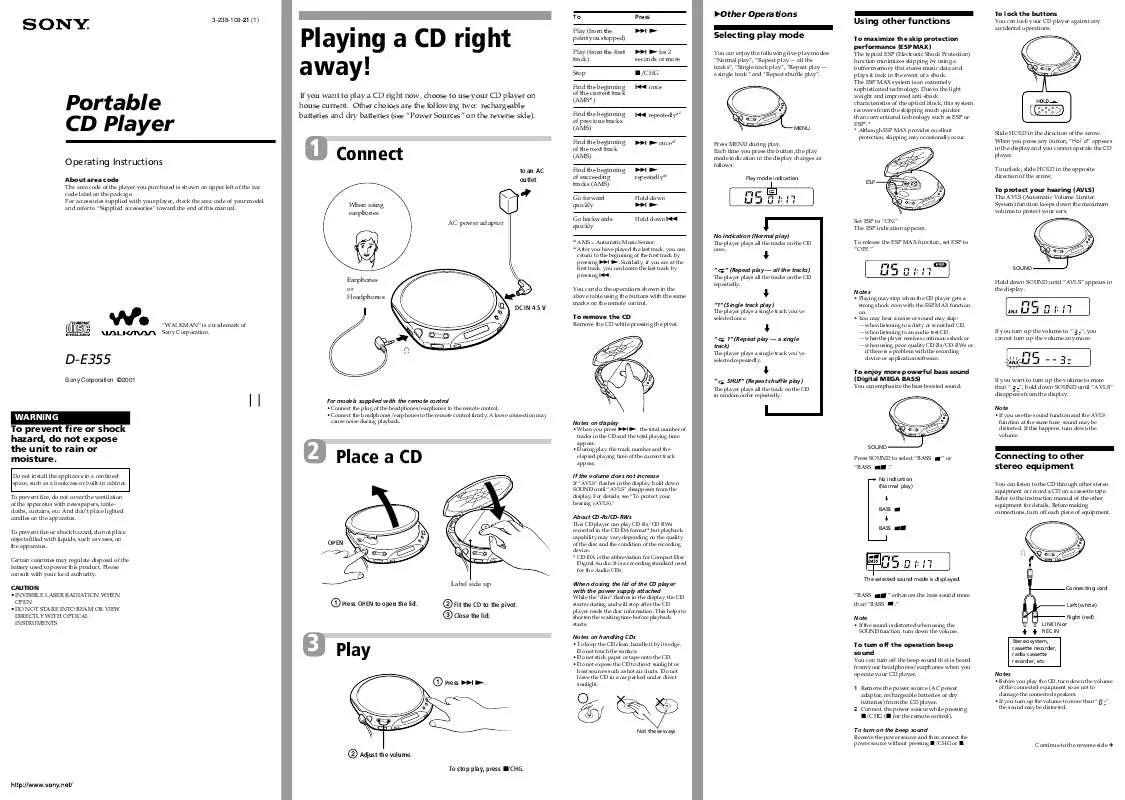 Mode d'emploi SONY D-E355