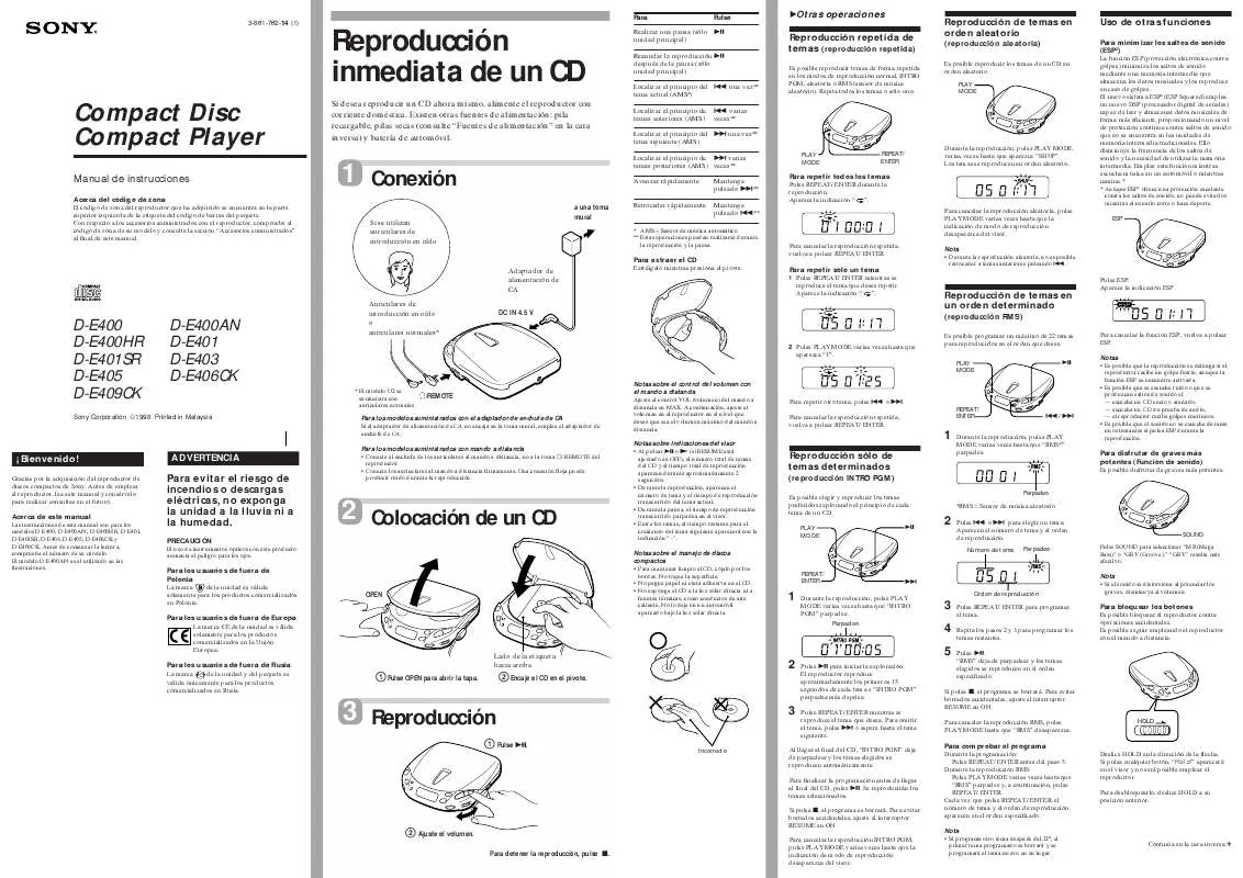 Mode d'emploi SONY D-E400AN